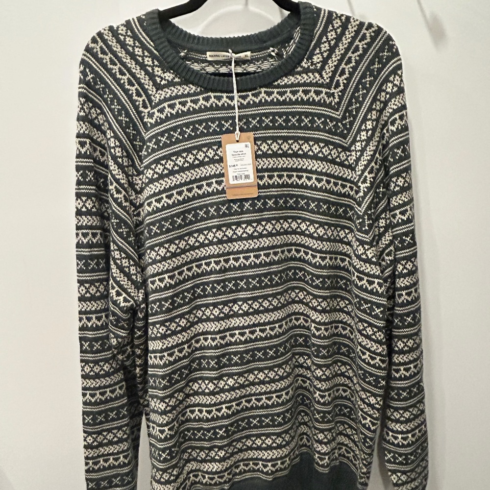Marine Layer XL NWT Knox Fair Isle Sweater Green Gables/Oatmeal Holiday 2023